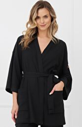 Szlafrok damski kimono z rękawem 3/4 czarny Bono