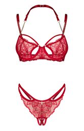 Obsessive czerwony komplet zdobiony złotymi łańcuszkami Matildea