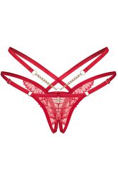 Obsessive otwarte czerwone stringi ze złotymi łańcuszkami Matildea